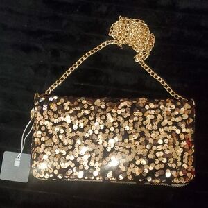Gold Sequin Chain Clutch